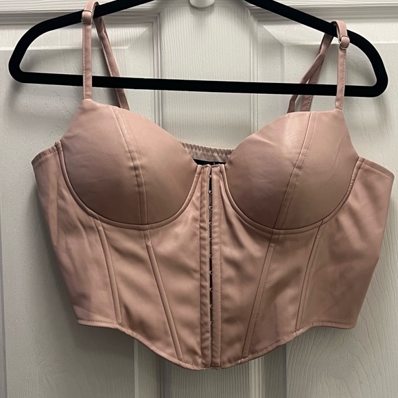 Say What? Faux Leather Blush Pink Bustier Crop Top Corset Size XL - Picture 5 of 7